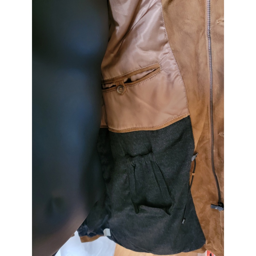 Neiman Marcus Mens Suede Leather Field Jacket Tan Wool Lined Coat Large Turkey - Picture 4 of 7